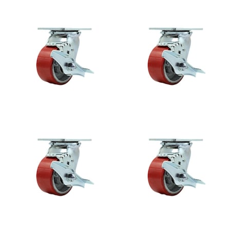 Service Caster Tool Box Caster Wheel Set 4'' Red Poly on Cast Iron Swivel Casters, 4PK TOOL-SCC-30CS420-PUB-RS-TLB-4